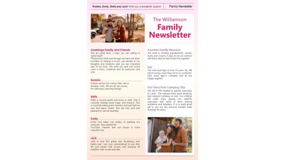 Bifold One Page Family Newsletter Presentation Report Infographic PPT PDF Document