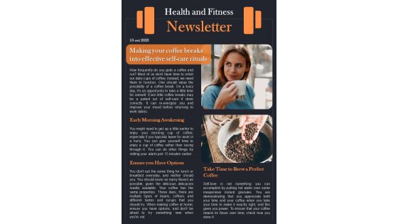 Bifold One Page Health And Fitness Blog Newsletter Presentation Report Infographic Ppt Pdf Document