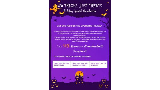 Bifold One Page Holiday Newsletter For Halloween Presentation Report Infographic PPT PDF Document