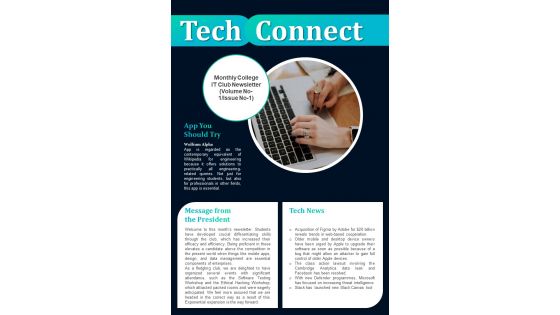 Bifold One Page IT Club Newsletter Presentation Report Infographic Ppt Pdf Document