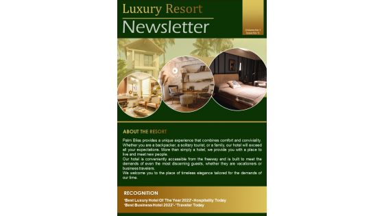 Bifold One Page Luxury Resort Newsletter Presentation Report Infographic Ppt Pdf Document