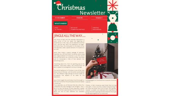 Bifold One Page Merry Christmas Newsletter Presentation Report Infographic PPT PDF Document
