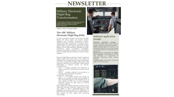 Bifold One Page Military Aircraft Technology Newsletter Presentation Report Infographic Ppt Pdf Document