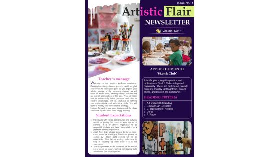 Bifold One Page Monthly Painting Class Newsletter Presentation Report Infographic Ppt Pdf Document