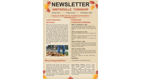 Bifold One Page Newsletter For Fall Season Programs Presentation Report Infographic Ppt Pdf Document