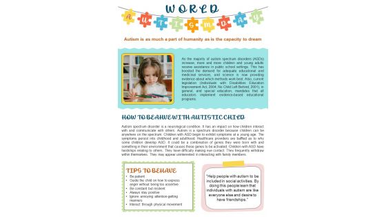 Bifold One Page Nonprofit Autism Fundraising Email Newsletter Presentation Infographic Ppt Pdf Document