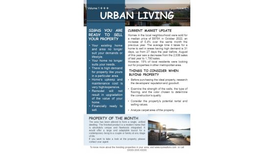 One Page Real Estate Newsletter For Property Buyers Presentation Report Infographic PPT PDF Document