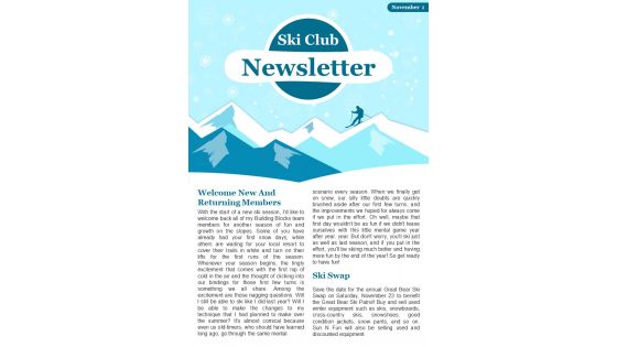 Bifold One Page Skiing Club Newsletter Presentation Report Infographic Ppt Pdf Document