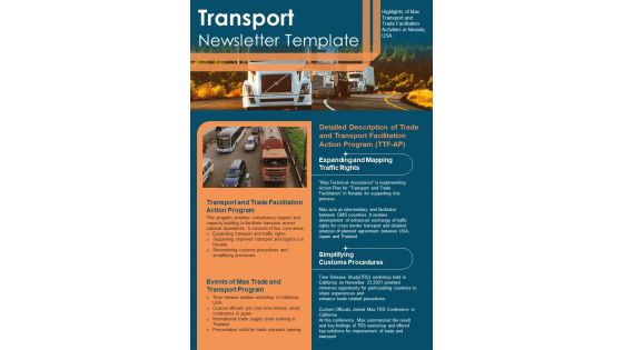 Bifold One Page Transport Newsletter Presentation Report Infographic Ppt Pdf Document
