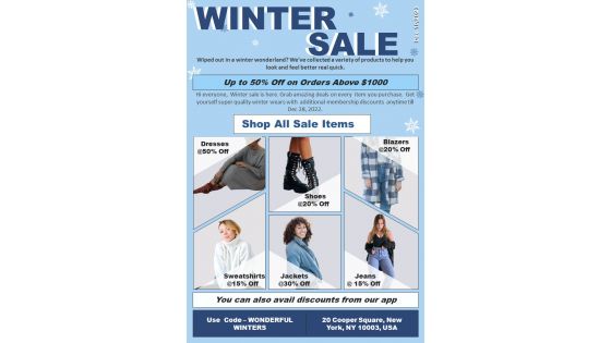 One Page Winter Sale Newsletter Template Presentation Report Infographic Ppt Pdf Document