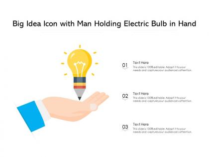 Big idea icon with man holding electric bulb in hand