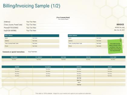 Billing invoicing sample description business planning actionable steps ppt show outline