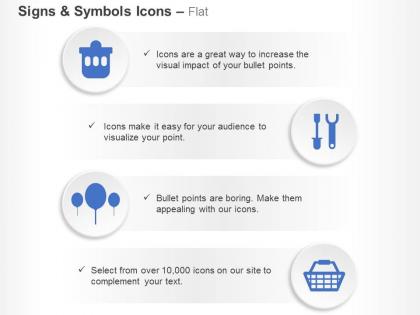 Bin screwdriver wrench balloons cart ppt icons graphics