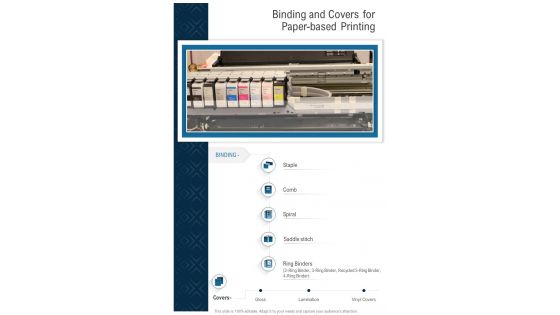 Binding And Covers For Paper Based Printing One Pager Sample Example Document