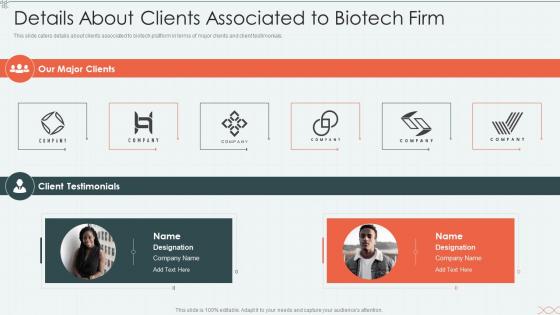 Biotechnology firm elevator details about clients associated biotech firm