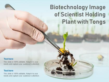 Biotechnology image of scientist holding plant with tongs