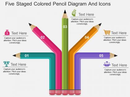 Bj five staged colored pencil diagram and icons flat powerpoint design