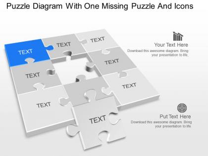 Bj puzzle diagram with one missing puzzle and icons powerpoint template