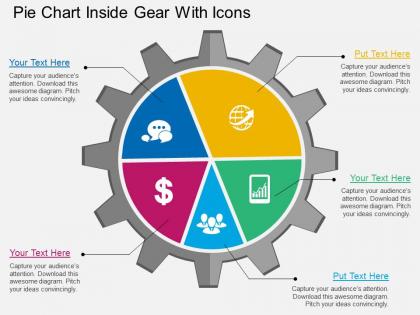 Bk pie chart inside gear with icons flat powerpoint design