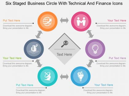 Bk six staged business circle with technical and finance icons flat powerpoint design