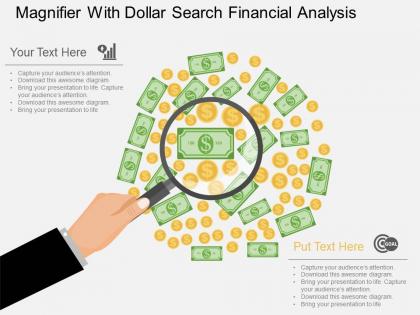 Bl magnifier with dollar search financial analysis flat powerpoint design
