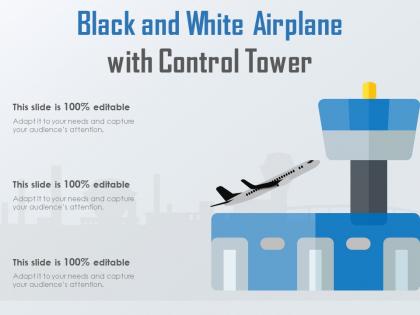 Black and white airplane with control tower