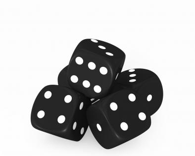Black dices isolated objects on white background stock photo