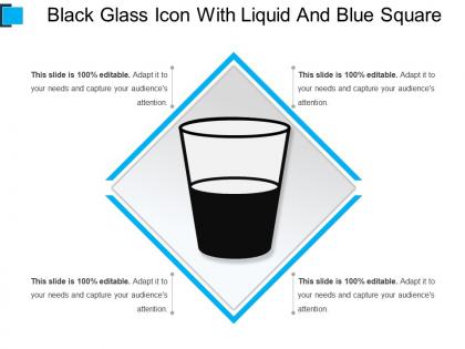 Black glass icon with liquid and blue square