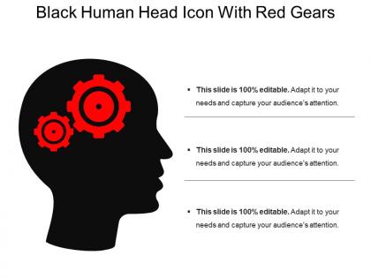 Black human head icon with red gears