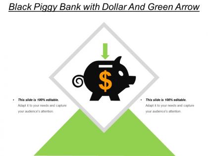 Black piggy bank with dollar and green arrow