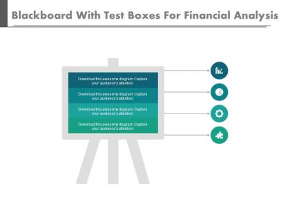 Blackboard with text boxes for financial analysis powerpoint slides
