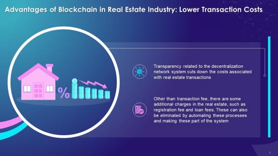 Blockchain Advantages In Real Estate Lower Transaction Cost Training Ppt