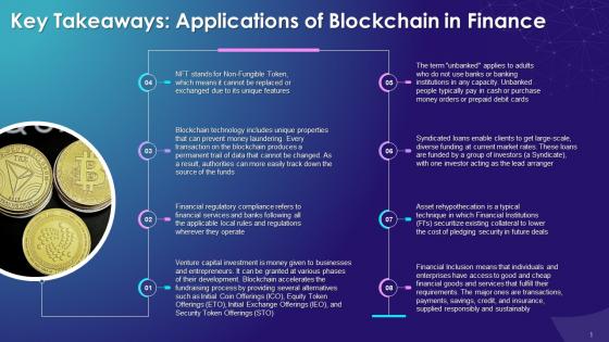 Blockchain Applications In Finance Session Key Takeaways Training Ppt
