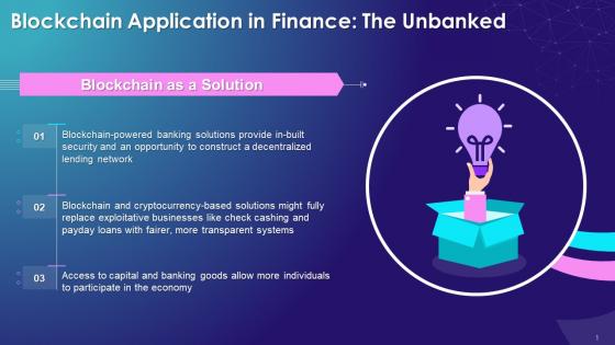 Blockchain As A Viable Solution To Provide Financial Services To The Unbanked Training Ppt