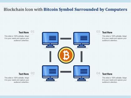 Blockchain icon with bitcoin symbol surrounded by computers