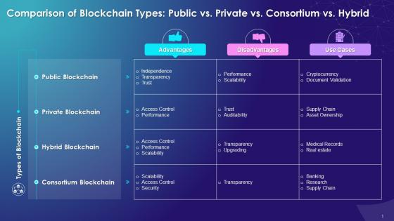 Blockchain Technology Types Comparison Training Ppt