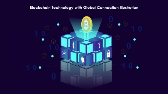 Blockchain Technology With Global Connection Illustration