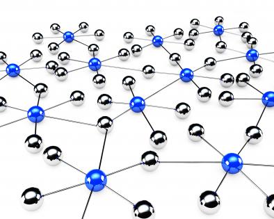 Blue and silver balls in network stock photo