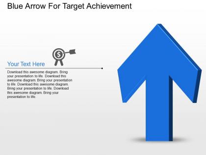 Blue arrow for target achievement powerpoint template slide