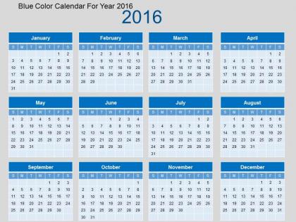 Blue color calendar for year 2016 flat powerpoint design
