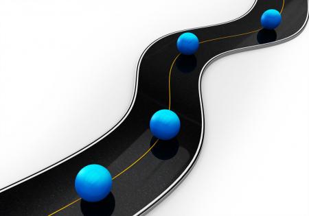 Blue colored balls on road timeline stock photo