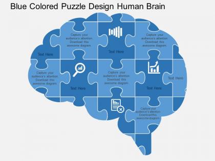 Blue colored puzzle design human brain flat powerpoint design