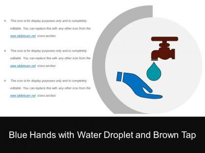 Blue hands with water droplet and brown tap
