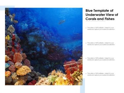 Blue template of underwater view of corals and fishes