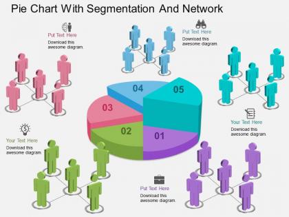 Bn pie chart with segmentation and network powerpoint template