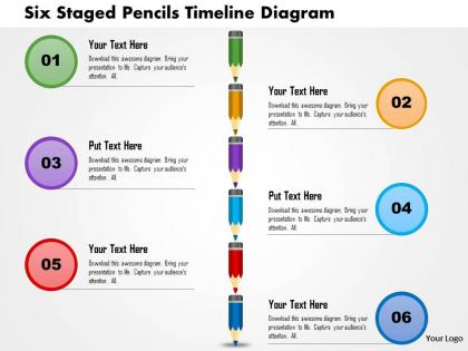 Bn six staged pencils timeline diagram powerpoint templets