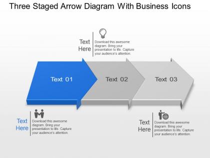 Bn three staged arrow diagram with business icons powerpoint template