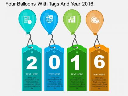 Bo four balloons with tags and year 2016 flat powerpoint design