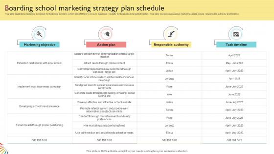 Boarding School Marketing Strategy Plan Schedule