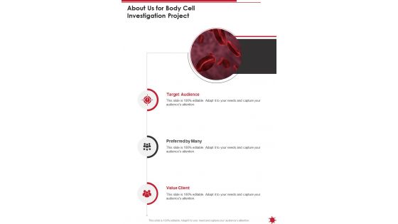 Body Cell Investigation Project For About Us One Pager Sample Example Document
